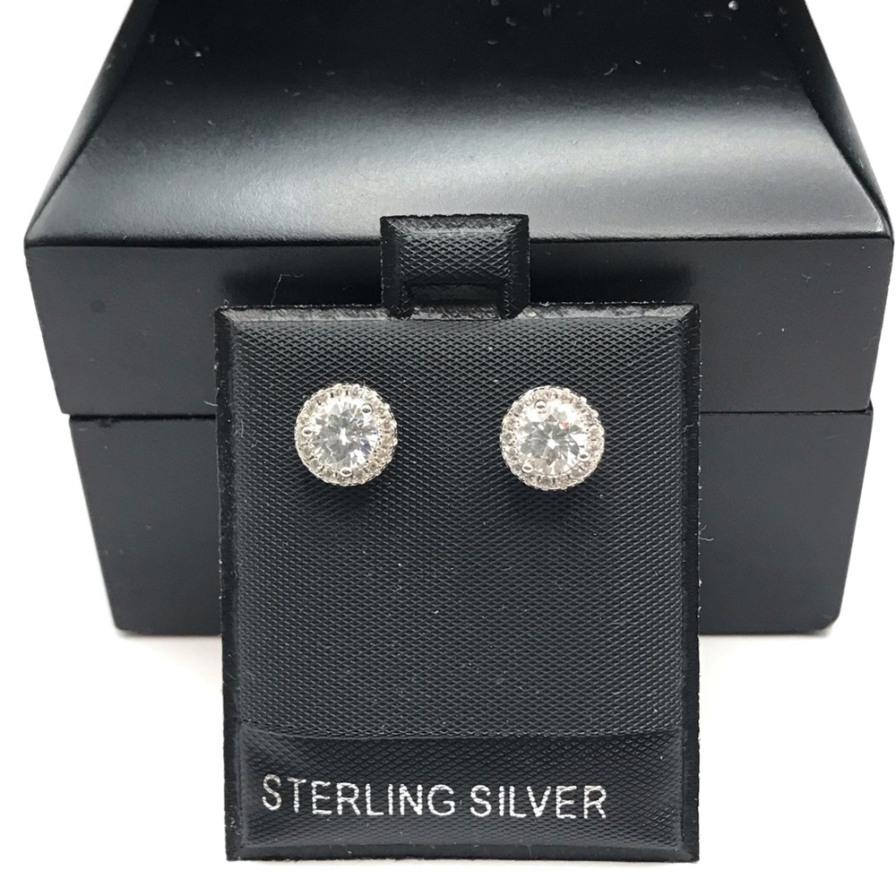 925 Sterling Silver 1.00CTW MOISSANITE Halo Stud Earrings - Push Back